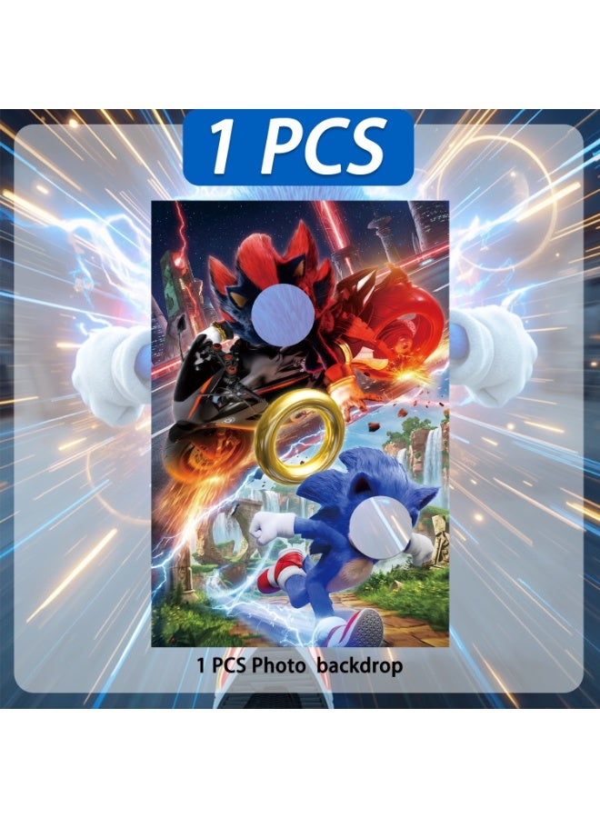 ILovhaprty Sonic Birthday Party Photo Backdrop Banner, 100×150cm Kids Sonic Photography Background for Sonic Themed Birthday Party Decoration Supplies - Image 3